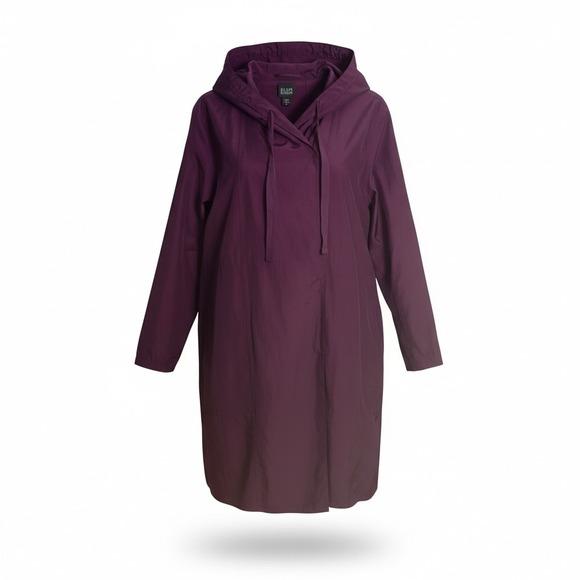 Eileen Fisher Jackets & Blazers - Eileen Fisher Coat Women M Purple Hooded Wrap Tie Back Cotton Nylon F9AK-1